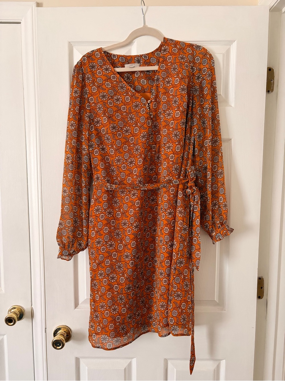 LOFT Women's Orange Floral Wrap Dress